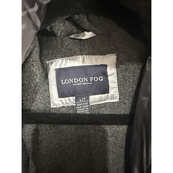 London Fog Kids Winter Puffer Jacket Coat L 7 Blue Gray Hooded Warm Worn Once - Picture 2 of 5